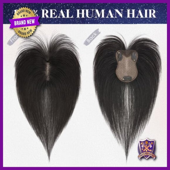 Real Human Hair Topper with Bangs, Hand-Tied Lace Base, 11 Inch Length